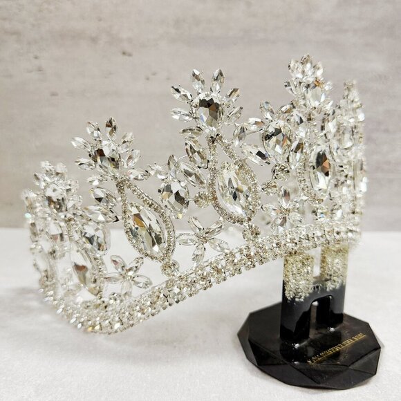 Bridal Headpiece, Silver Crown, Royal Princess Crown, Floral Pageant Crown main image 6